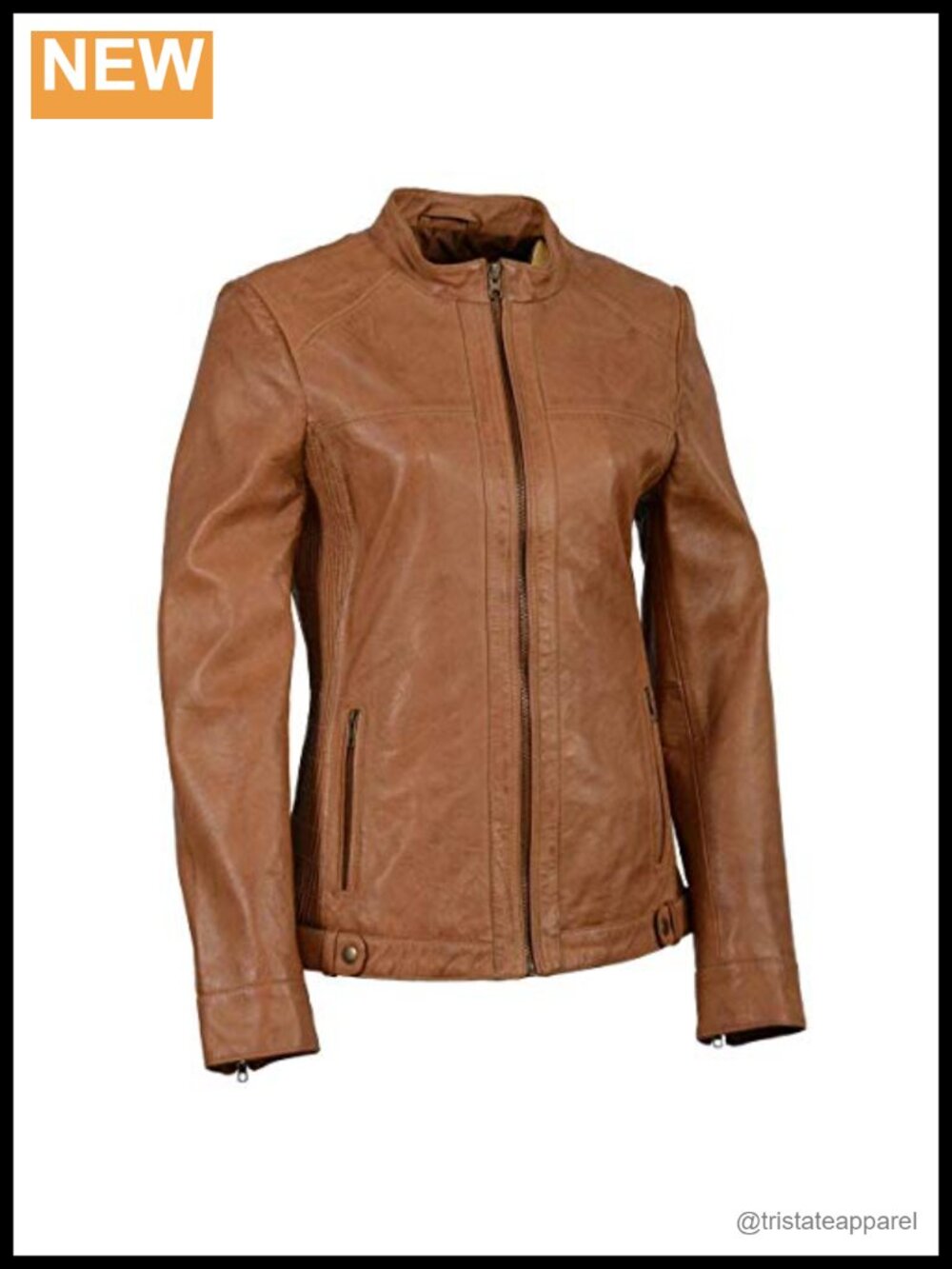 Women's Leather Motorcycle Jacket with Side Stretch - Quilted